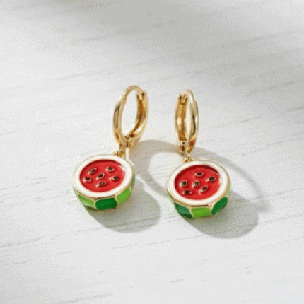 Aretes Tipo Huggies de Sandía 🍉 Bañados en Oro - ¡Diversión para Niñas!