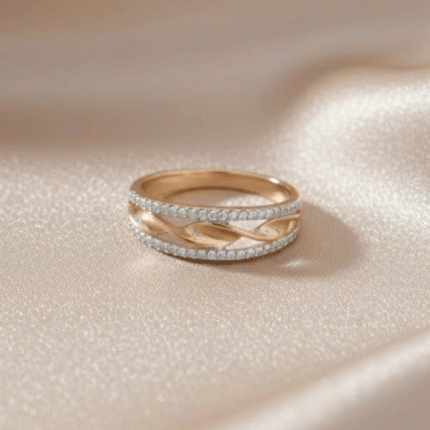 Anillo Doble Brillo Trenzado Bañado en Oro Italiano 24KT con Detalle en Oro Blanco