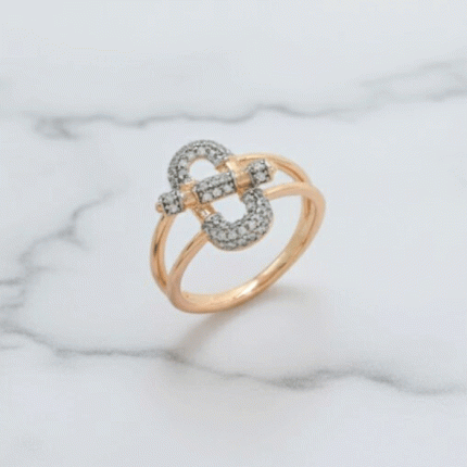 Anillo Herraje Elegance Bañado en Oro Italiano 24KT con Circones y Detalle en Oro Blanco