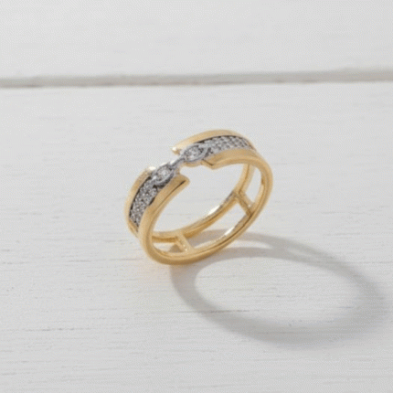 Anillo Open Shine Bañado en Oro Italiano 24KT con Circones y Detalle en Oro Blanco