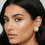 Aretes Cuadrados con Perla Bañados en Oro - Imagen 2