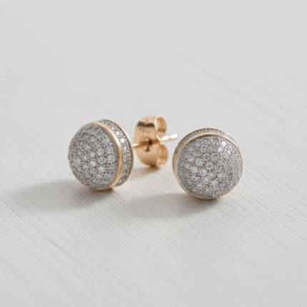 Aretes Redondos Pavé Bañados en Oro Italiano 24KT con Detalle en Oro Blanco