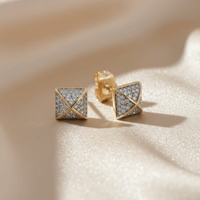 291 Aretes Cuadrados Luxury Cruzados – Baño en Oro Italiano 24KT y Oro Blanco - Imagen 1