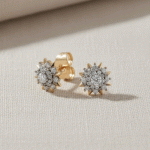 Aretes Flor Brillante en Oro Italiano 24KT con Baño de Oro Blanco