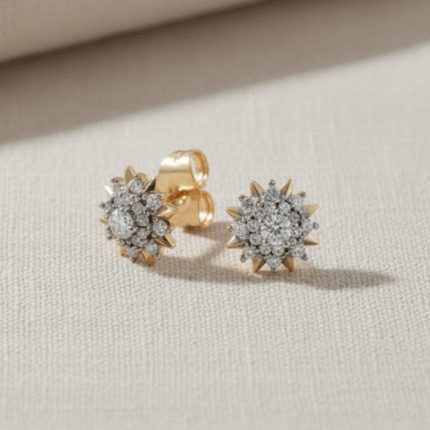 Aretes Flor Brillante en Oro Italiano 24KT con Baño de Oro Blanco