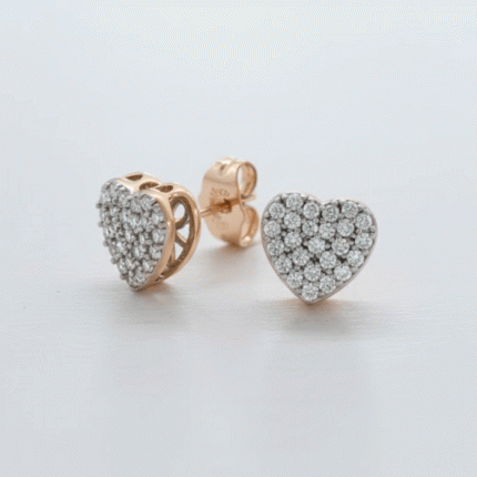 Aretes Corazón Pavé Glam en Oro Italiano 24KT con Baño de Oro Blanco