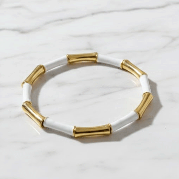 317 Pulsera Elástica Bañada en Oro con Detalles Blancos – Estilo Minimalista y Elegante - Imagen 1