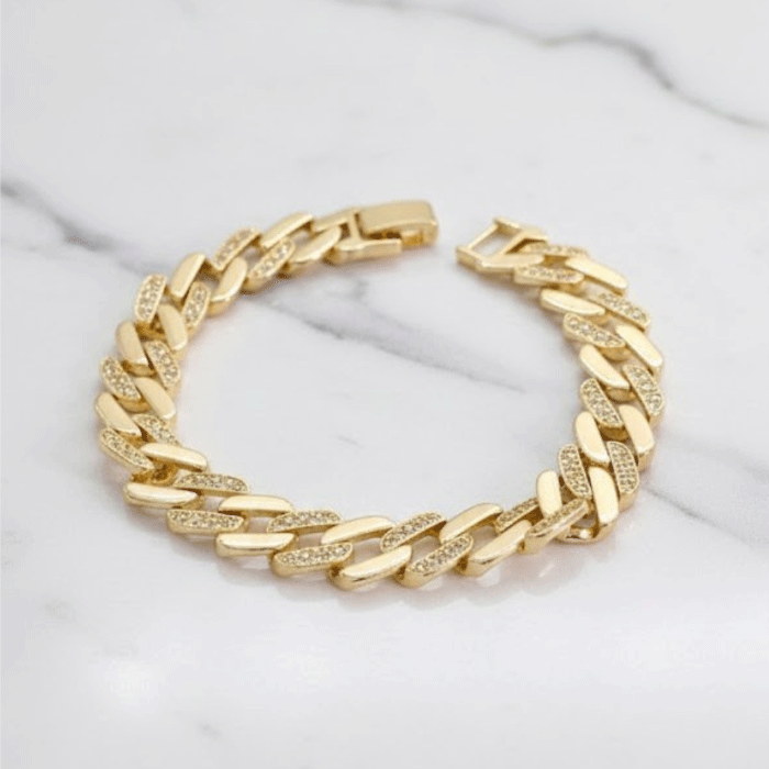 325 Pulsera Bañada en Oro Tipo Eslabón con Circones – Lujo y Brillo en Cada Detalle - Imagen 1