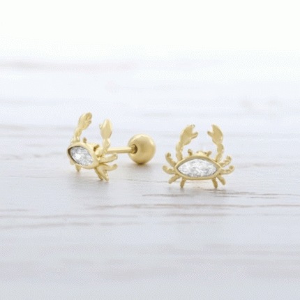 Aretes Ortopédicos para Bebé Bañados en Oro – Cangrejitos con Circón Brillante