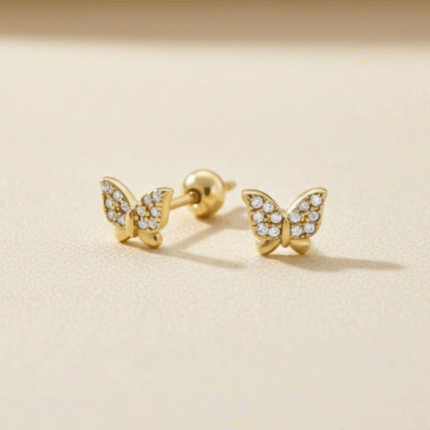 Aretes Ortopédicos para Bebé Bañados en Oro – Mariposas con Microcircones