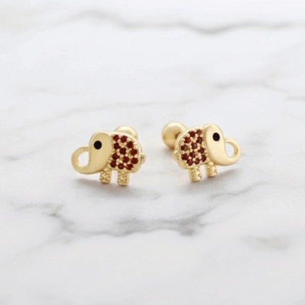 Aretes Ortopédicos para Bebé Bañados en Oro – Elefantitos con Brillos Ámbar