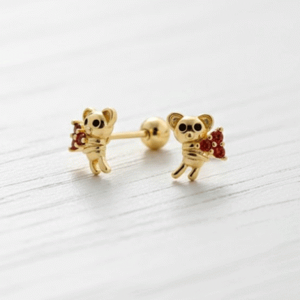 Aretes Ortopédicos para Bebé Bañados en Oro – Ositos con Corazón Brillante