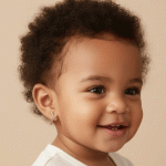 Aretes Ortopédicos en Forma de Tijeras con Piedras Rojas Bañados en Oro para Bebés - Imagen 2