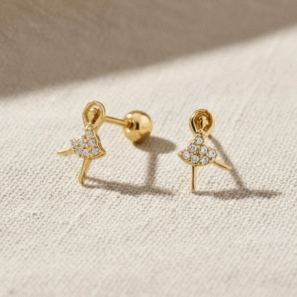 Aretes Ortopédicos en Forma de Bailarina con Circones Bañados en Oro para Bebés