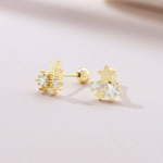 Aretes Ortopédicos en Forma de Estrellas con Circones Bañados en Oro para Bebés