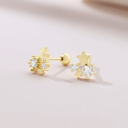 Aretes Ortopédicos en Forma de Estrellas con Circones Bañados en Oro para Bebés