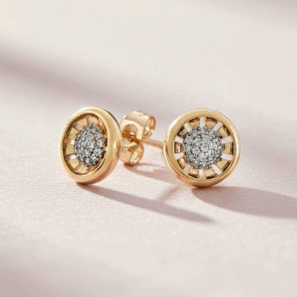 Aretes Círculo de Brillo Bañados en Oro Italiano 24K con Detalles en Oro Blanco