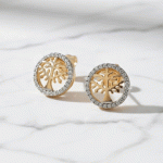 Aretes Árbol de la Vida Bañados en Oro Italiano 24K con Detalles en Oro Blanco