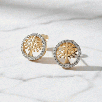 Aretes Árbol de la Vida Bañados en Oro Italiano 24K con Detalles en Oro Blanco