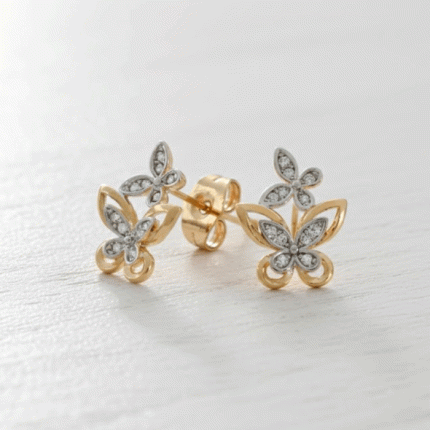Aretes Mariposa Doble Bañados en Oro Italiano 24K con Detalles en Oro Blanco