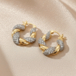 Argollas Trenzadas Bañadas en Oro y Oro Blanco con Brillo de Circones