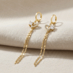 Aretes Largos Corazón Elegante Bañados en Oro con Circones