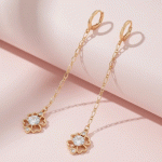 Aretes Largos Flor Brillante Bañados en Oro con Circones