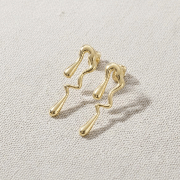 425 Aretes Estilo Derretido Bañados en Oro para Mujer - Imagen 1