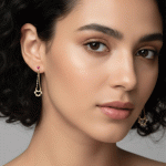 Aretes Medianos “Crown Heart” Bañados en Oro con Corazón Rubí y Doble Cadena - Imagen 2