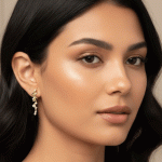 Aretes Medianos Bañados en Oro con Diseño Floral y Circones Brillantes - Imagen 2