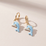 Aretes Delfín Azul Bañados en Oro – Tiernos y Divertidos