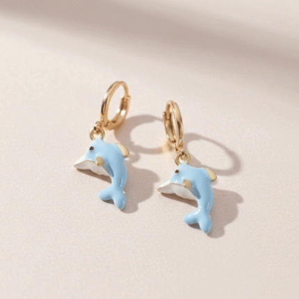 Aretes Delfín Azul Bañados en Oro – Tiernos y Divertidos