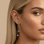 Aretes Largos Luna Dorada con Cadenas y Circones – Baño de Oro - Imagen 2