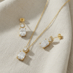 Juego de Cadena, Dije y Aretes Geométricos Rectangulares Bañados en Oro