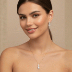 Juego de Cadena, Dije y Aretes Geométricos Rectangulares Bañados en Oro - Imagen 2