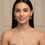 Juego de Cadena, Dije y Aretes Diseño Hoja Bañados en Oro - Imagen 2