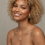 Juego de Cadena, Dije y Aretes Doble Aro Bañados en Oro con Cristales - Imagen 2