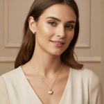 Juego de Cadena, Dije y Aretes Corazón con Cristales Bañados en Oro - Imagen 2