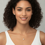 Juego de Cadena, Dije y Aretes Solitario con Cristal Bañados en Oro - Imagen 2