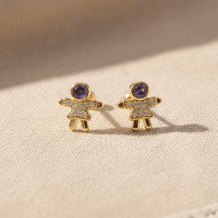 Aretes Ortopédicos para Bebé Bañados en Oro – Diseño Niña con Zircones