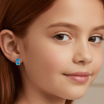 Argollas Huggies para Niñas Bañadas en Plata con Osito Azul - Imagen 2