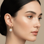 Argollas "Huggies" con Perla Colgante en Baño de Oro - Imagen 2