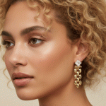 Aretes Colgantes Cascade Gold con Cristal Cuadrado y Eslabones Ovalados - Imagen 2