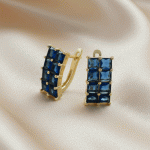 Aretes de Gala con Cristales de Zafiro Azul en Baño de Oro