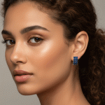 Aretes de Gala con Cristales de Zafiro Azul en Baño de Oro - Imagen 2