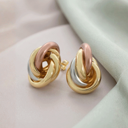 Aretes de Nudo Entrelazado en Baño de Tres Oros