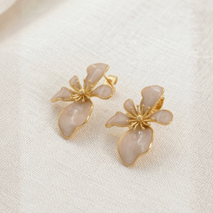 Aretes Florales Orgánicos en Baño de Oro con Esmalte Nude Marmoleado