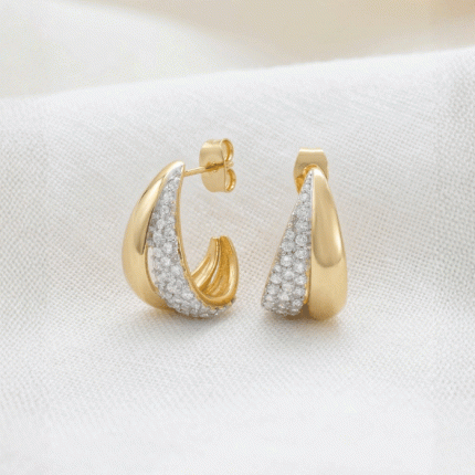 Semi Argollas Gota Dual en Baño de Oro con Circones