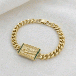 Pulsera de Eslabones gruesos Bañada en Oro con San Judas Tadeo y Circones Verdes Verde