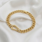 Pulsera de Eslabones con Broche Grillete Bañada en Oro y Circones